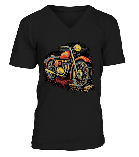 Retro Motorcycle Bold and Colorful Vintage V-Neck T-shirt