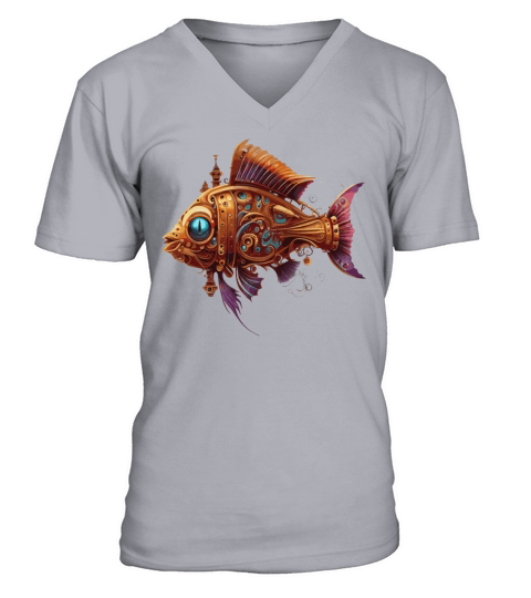 Steampunk Mechanical Fish Vintage Ornamental Machi V-Neck T-shirt