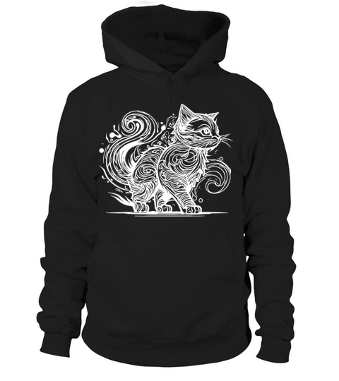 Clumsy Elegant House Cat In Tattoo Style Hoodie Unisex