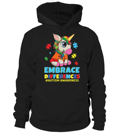 Different Colorful Puzzle Unicorn Autism Awareness Hoodie Unisex