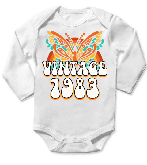 Colorful Retro 40 Years Woman 1983 40th Birthday Long Sleeve Baby One-Piece