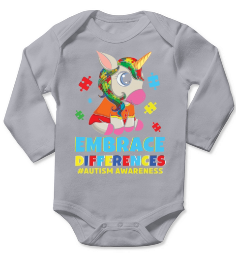 Different Colorful Puzzle Unicorn Autism Awareness Long Sleeve Baby One-Piece
