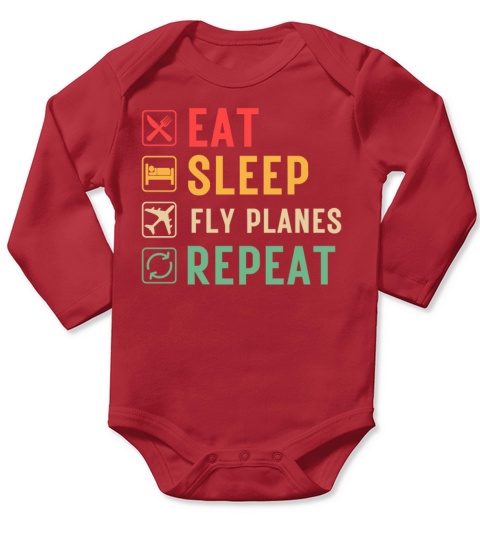eat sleep fly planes repeat Long Sleeve Baby One-Piece