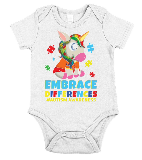 Different Colorful Puzzle Unicorn Autism Awareness Short Sleeve Baby One-Piece
