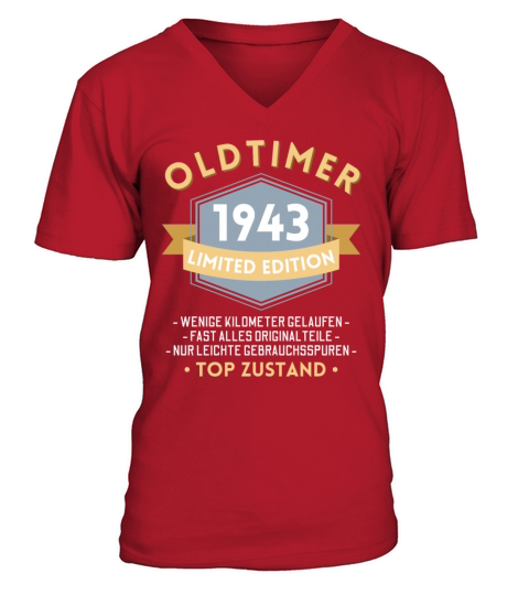 80th Birthday Vintage 1943 V-Neck T-shirt