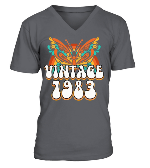 Colorful Retro 40 Years Woman 1983 40th Birthday V-Neck T-shirt