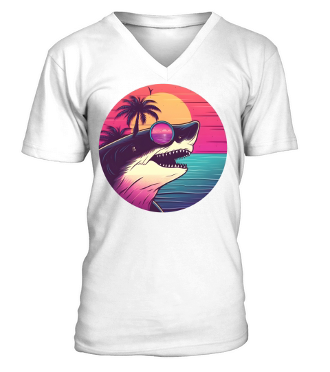 Vintage 80s 90s Nostalgic Shark Lovers V-Neck T-shirt