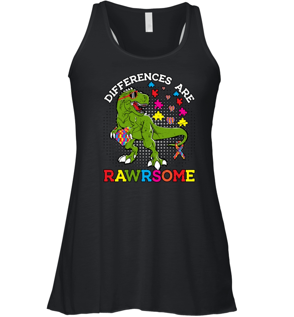 Differences Are Rawrsome Dinosaur Autism Women's Flowy Tank Top