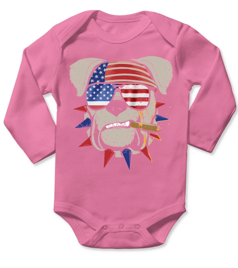 American Bulldog 4th July Graphic Long Sleeve Baby One-Piece