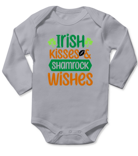 Irish kisses and shamrock wishes St Patricks Day Long Sleeve Baby One-Piece