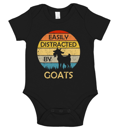 Easily Distracted By Goats Retro Vintage Funny Goa Short Sleeve Baby One-Piece