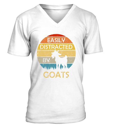 Easily Distracted By Goats Retro Vintage Funny Goa V-Neck T-shirt
