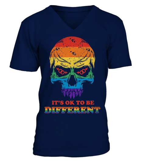 Skull Pride Rainbow Vintage Its Ok To Be Different V-Neck T-shirt