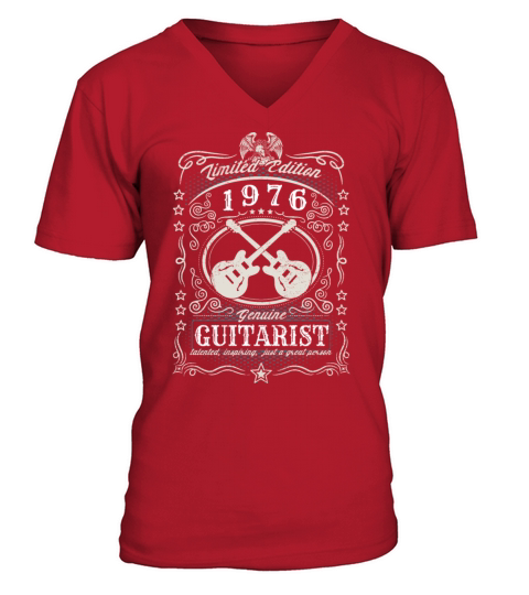 Vintage 1976 Guitarist Birthday Gift Guitar Player V-Neck T-shirt