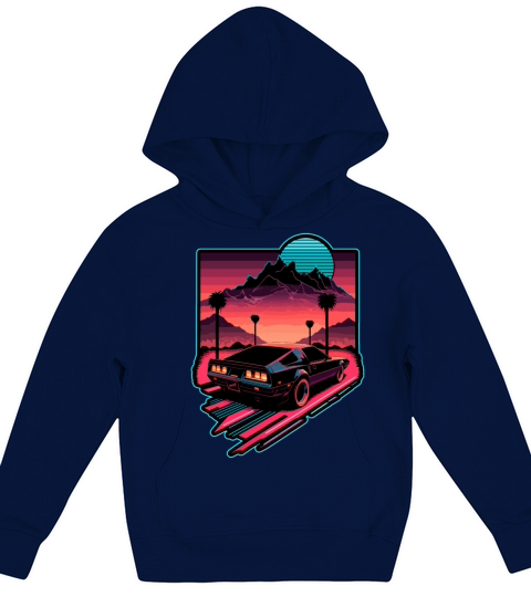 A Warm Cyber Night Ride retro design by gnarly Kids Hoodie