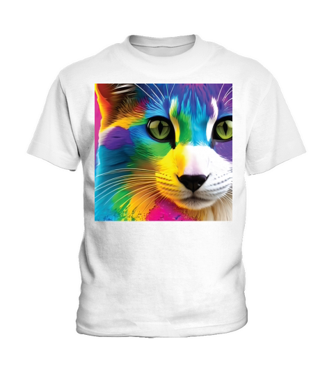 cat with rainbow splashes of color5 Kids T-Shirt