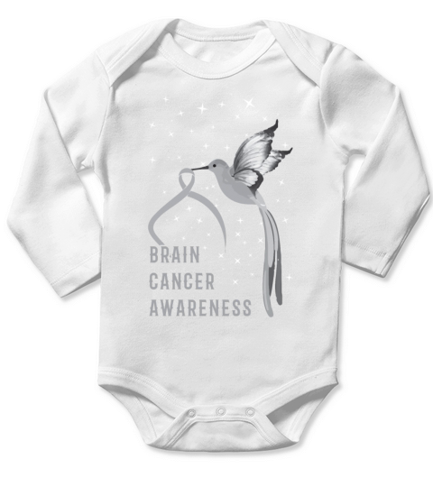 Bird Month May Gray Ribbon Brain Cancer Awareness Long Sleeve Baby One-Piece