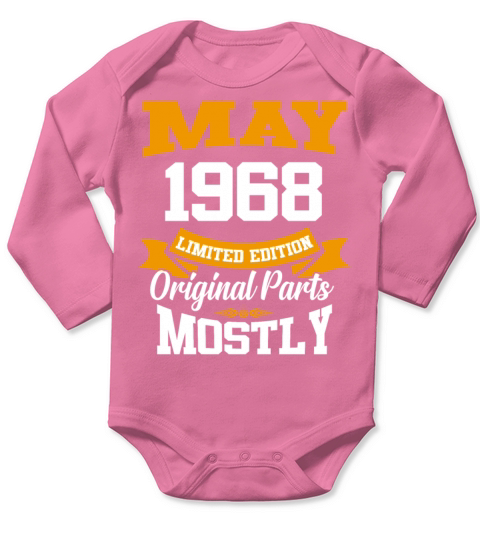 May 1968 Vintage Birthday Present Long Sleeve Baby One-Piece
