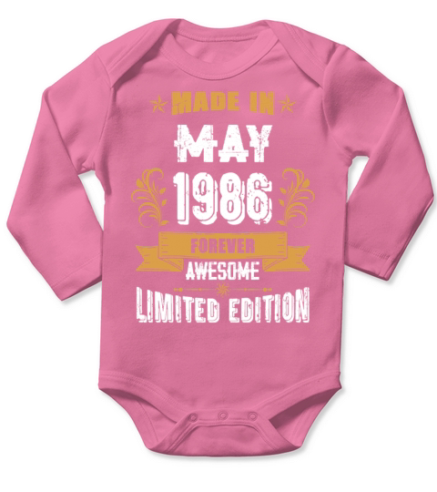 May 1986 Vintage Birthday Present Long Sleeve Baby One-Piece