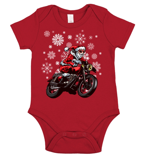 Merry Christmas Santa Claus Biker Motorcycle Snowflakes Christmas Short Sleeve Baby One-Piece