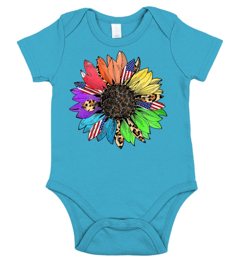 Sunflower LGBT America Flag Short Sleeve Baby One-Piece
