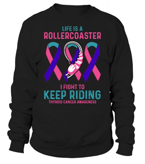 Pink Teal Purple Ribbon Thyroid Cancer Sweatshirt Unisex