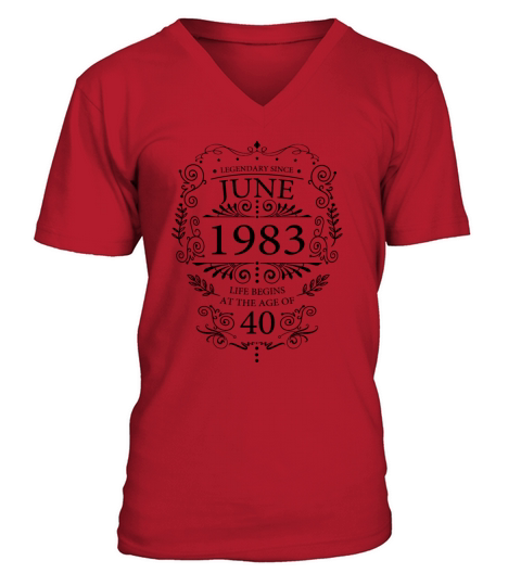 40th Birthday Gifts June 1983 Vintage V-Neck T-shirt
