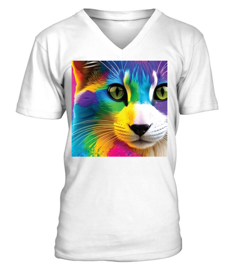 cat with rainbow splashes of color5 V-Neck T-shirt
