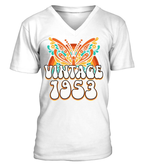 Colorful Retro 70 Years Woman 1953 70th Birthday V-Neck T-shirt