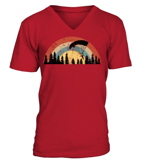 vintage skydiving parachuting retro skydiver V-Neck T-shirt