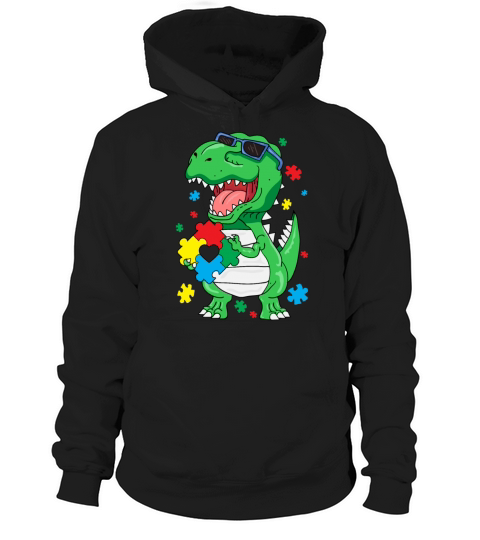 Autism Awareness T Rex Dinosaur Puzzle Piece Kids Hoodie Unisex