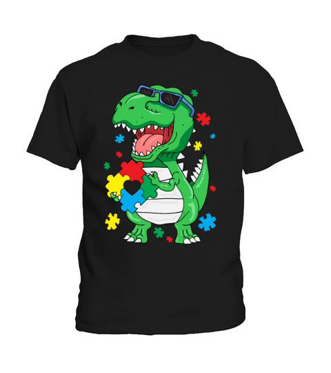 Autism Awareness T Rex Dinosaur Puzzle Piece Kids Kids T-Shirt