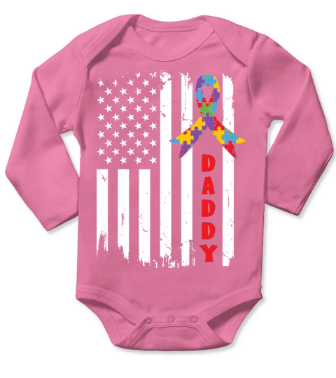 Autism Dad American Flag Vintage Long Sleeve Baby One-Piece