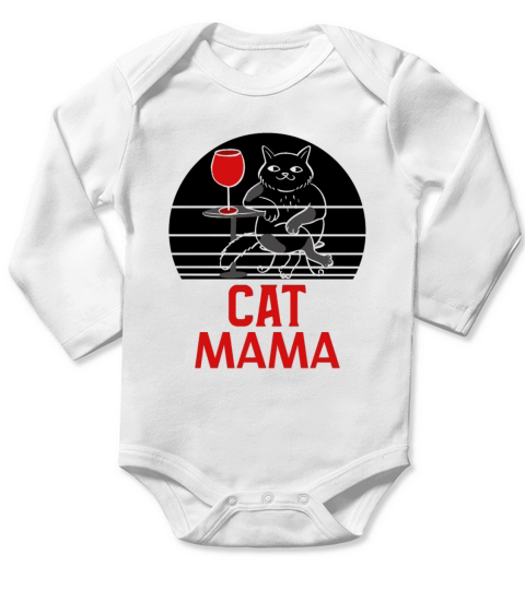 Retro Distressed Vintage Eighties Style Cat Mama Long Sleeve Baby One-Piece
