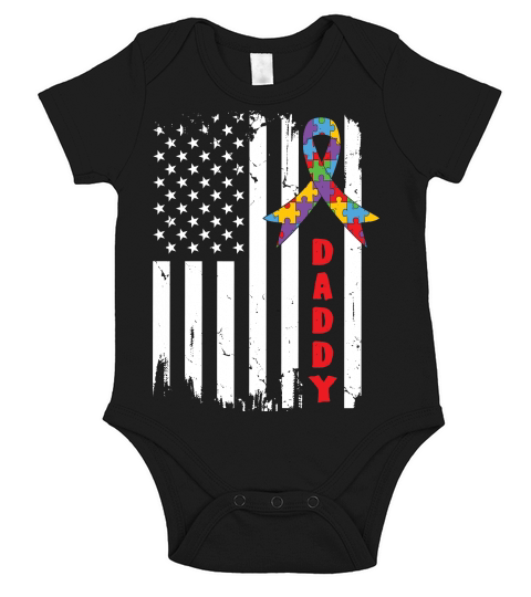 Autism Dad American Flag Vintage Short Sleeve Baby One-Piece