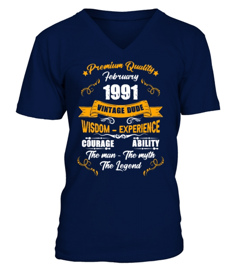 February 1991 Vintage Birthday Present V-Neck T-shirt