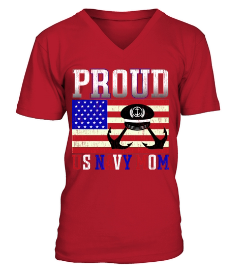 Pround US Navy Mom V-Neck T-shirt