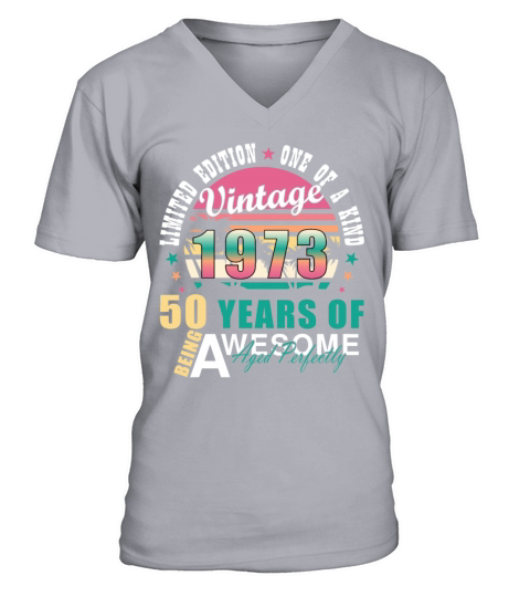 Vintage 1973 50th Birthday Retro Men Women V-Neck T-shirt
