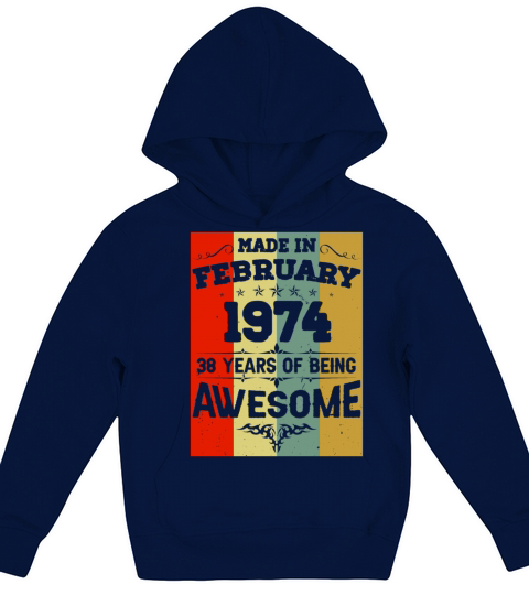 February 1974 Vintage Birthday Present Kids Hoodie