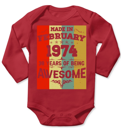 February 1974 Vintage Birthday Present Long Sleeve Baby One-Piece