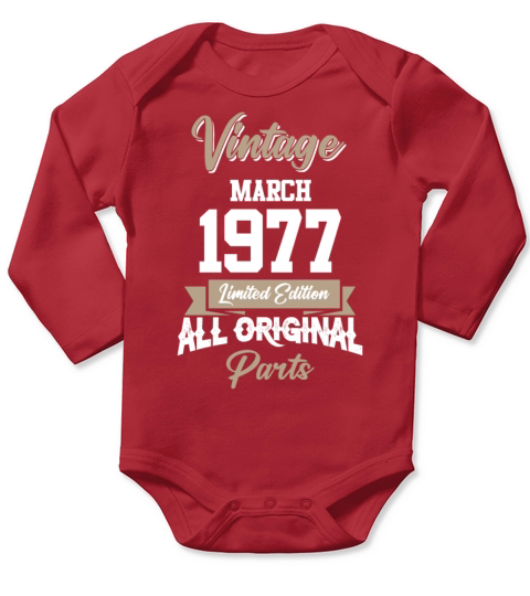 March 1977 Vintage Birthday Present Long Sleeve Baby One-Piece