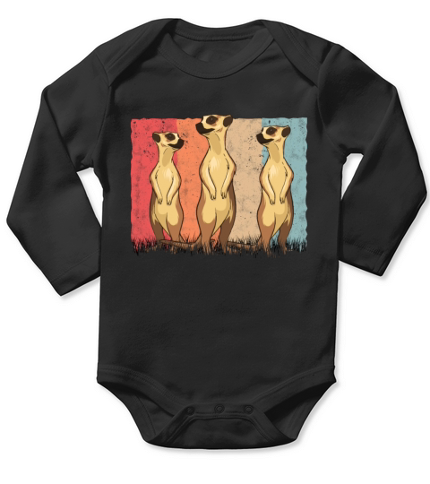 Meerkat Vintage Retro Long Sleeve Baby One-Piece