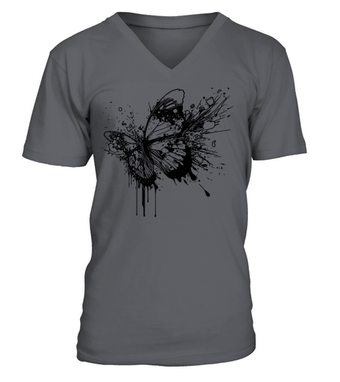 Elegant Vintage Tattoo Splash Butterfly V-Neck T-shirt