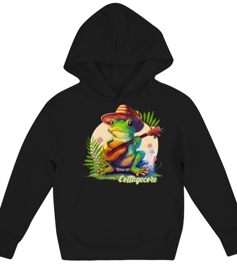 Cottagecore Aesthetic Countryside Banjoist Frog Go Kids Hoodie