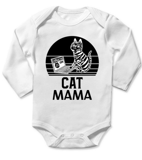 Cat Mom Vintage 80s Style Cat Lady Distressed Long Sleeve Baby One-Piece