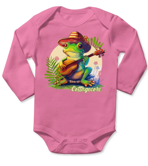 Cottagecore Aesthetic Countryside Banjoist Frog Go Long Sleeve Baby One-Piece