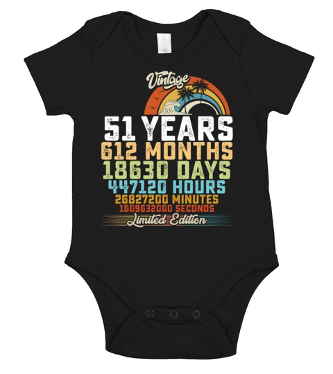 51st Birthday 51 Years Hours Month Vintage Short Sleeve Baby One-Piece