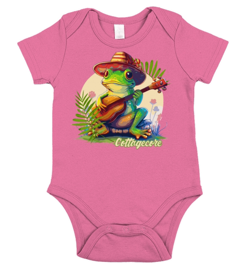 Cottagecore Aesthetic Countryside Banjoist Frog Go Short Sleeve Baby One-Piece