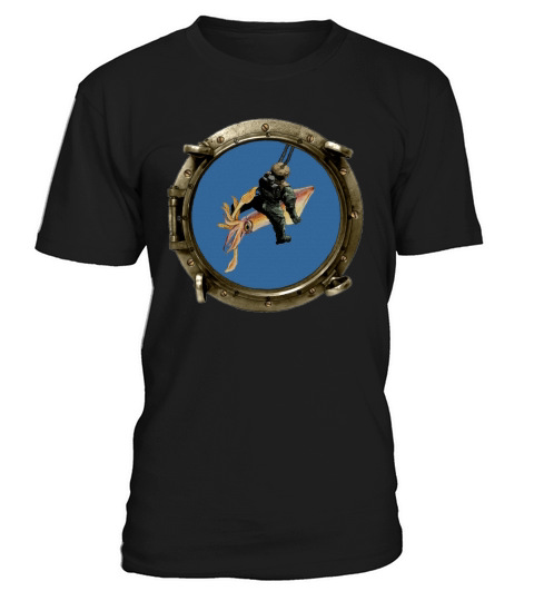 Porthole View of a Helmet Diver Riding a Big Squid T-Shirt Unisex