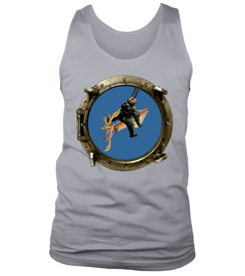 Porthole View of a Helmet Diver Riding a Big Squid Tank Top Unisex
